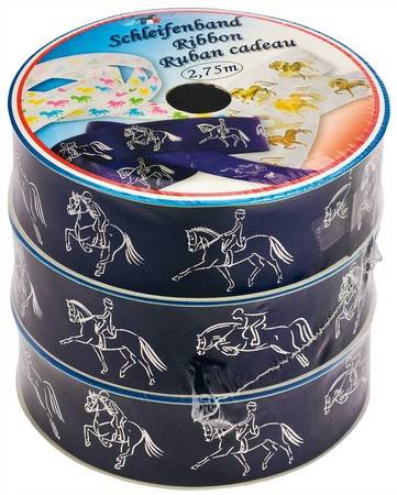 Ribbon HR navy blue with silver horses